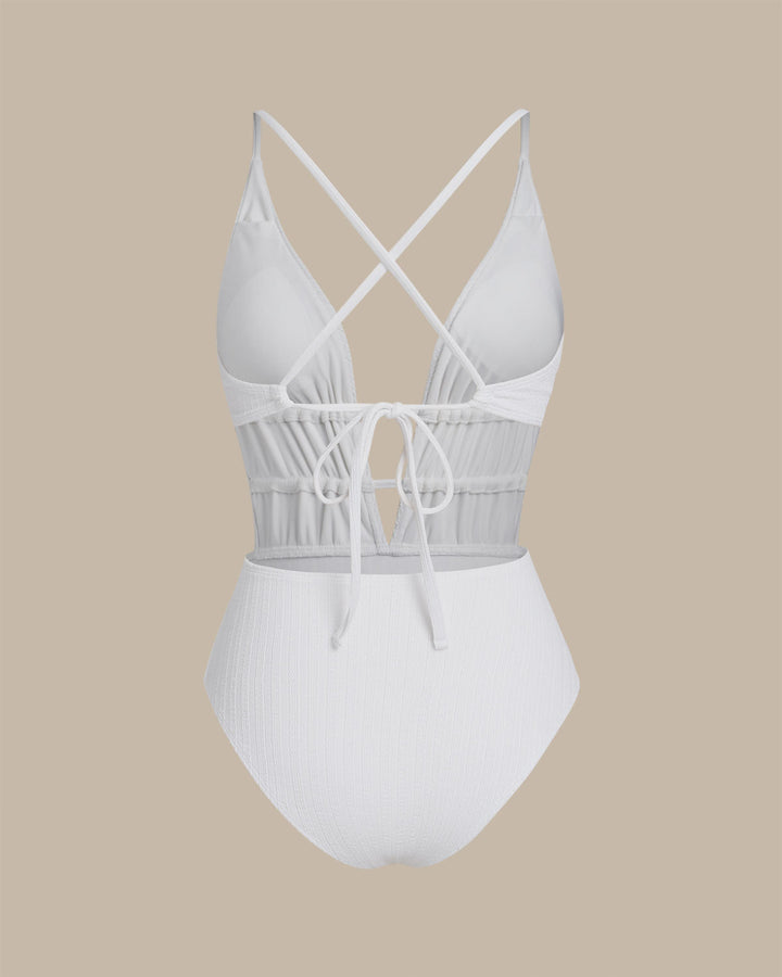 White Bralette Textured One Piece Swimwear