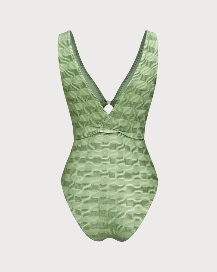 Green O-Ring Textured One Piece Swimwear