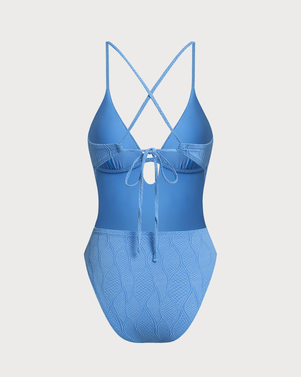 Blue Textured Bralette One Piece Swimwear