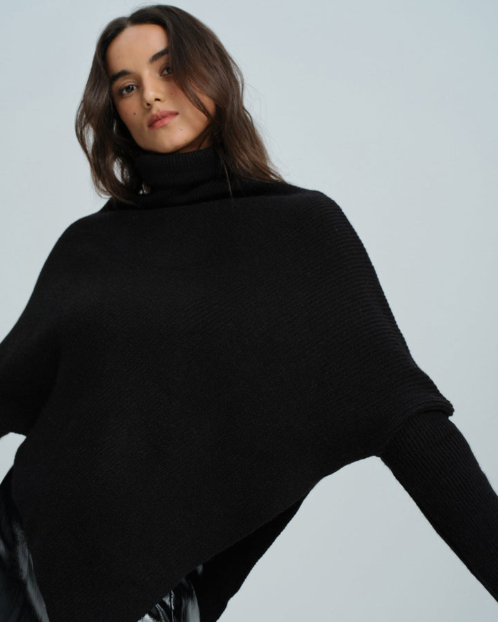 Black Turtle Batwing Sleeve Sweater