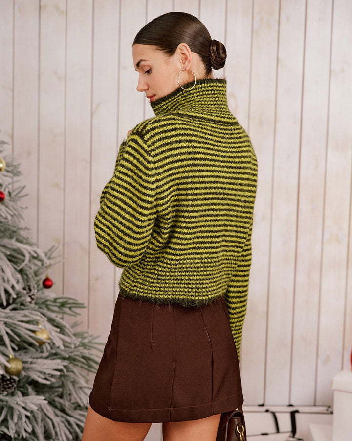 Green Striped Turtle Knit Cardigan