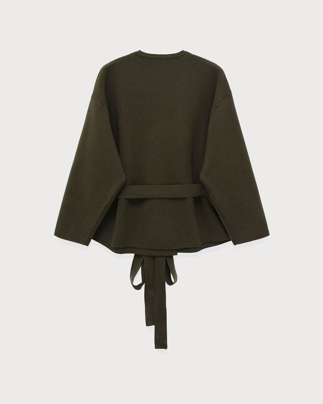 Green Round Neck Belted Cardigan