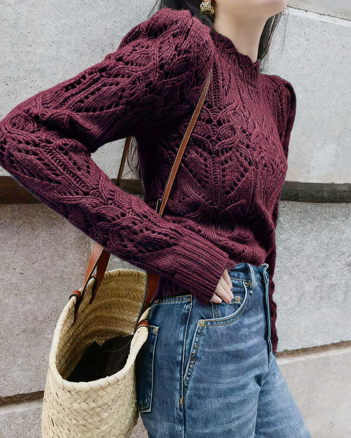 Wine Red Cut Out Sweater