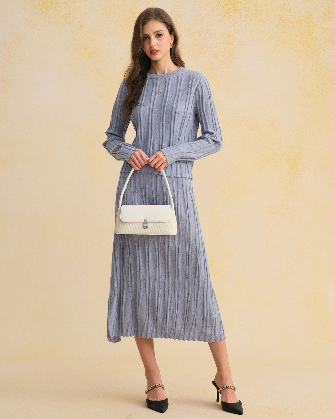 Blue Textured Round Neck Sweater