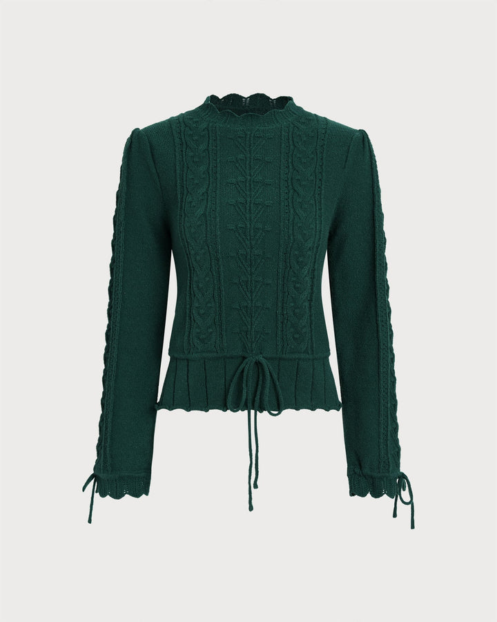 Green Scalloped Lantern Sleeve Sweater