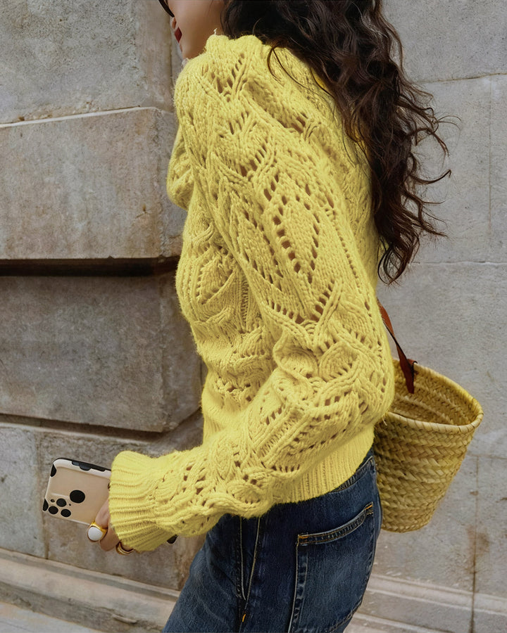 Yellow Round Neck Cut Out Sweater