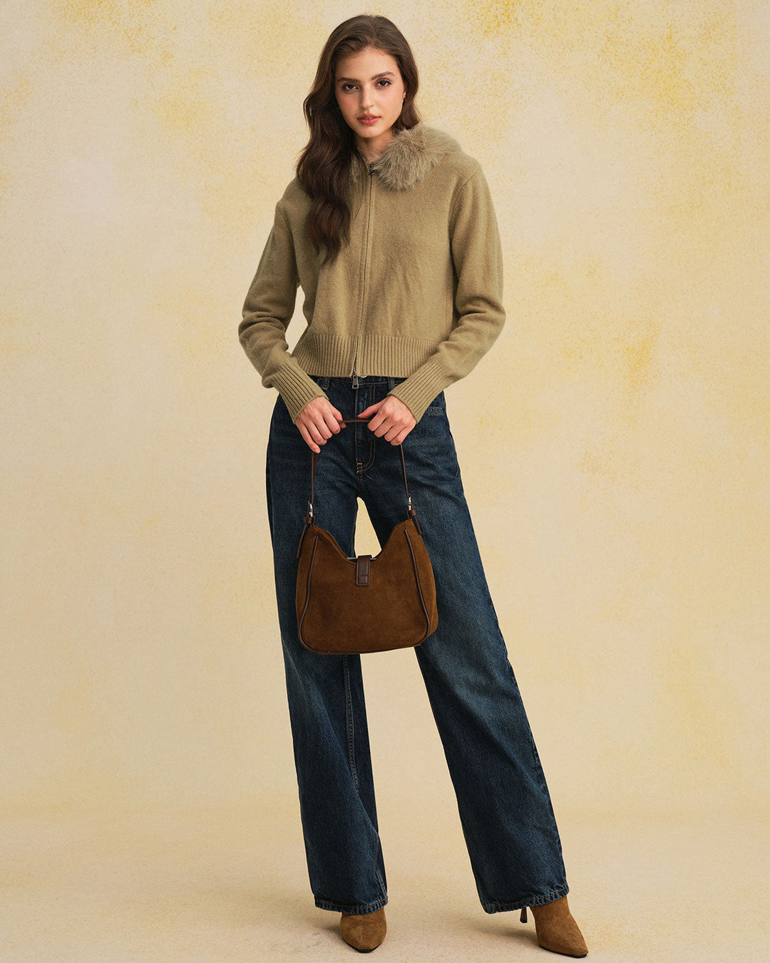 Khaki Hooded Knit Cardigan