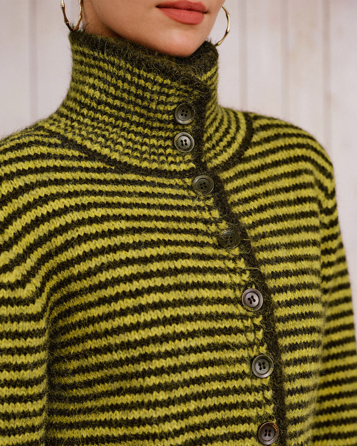 Green Striped Turtle Knit Cardigan
