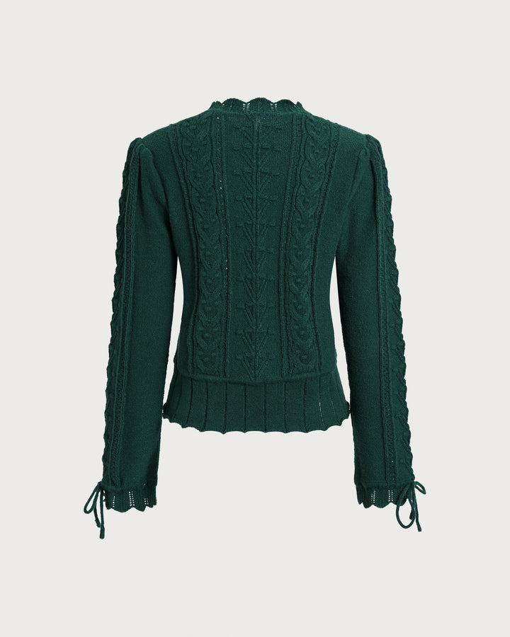 Green Scalloped Lantern Sleeve Sweater