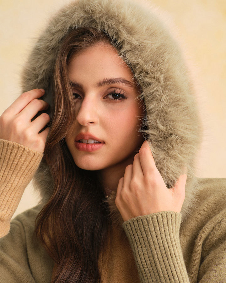 Khaki Hooded Knit Cardigan