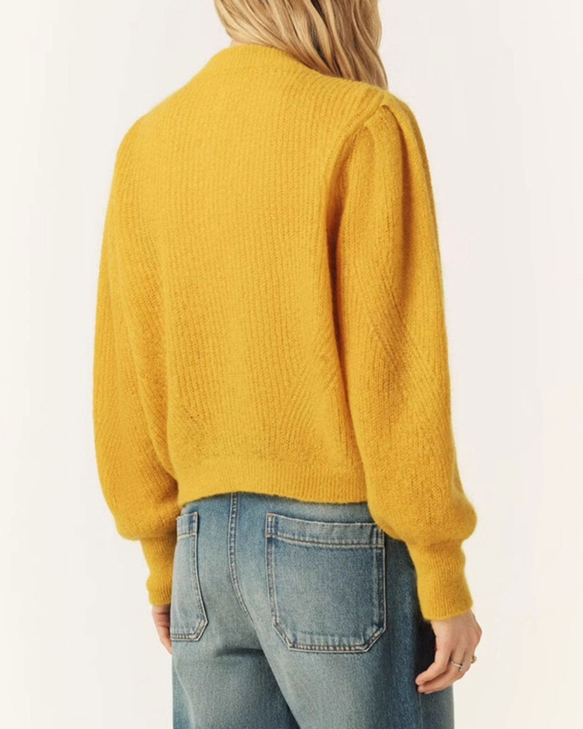 Yellow Round Neck Knit Cardigan