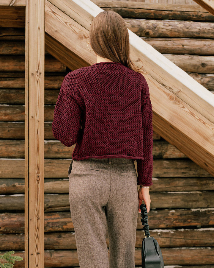 Wine Red Single Breasted Knit Cardigan