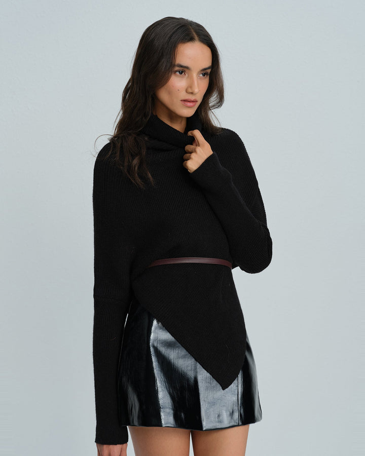 Black Turtle Batwing Sleeve Sweater