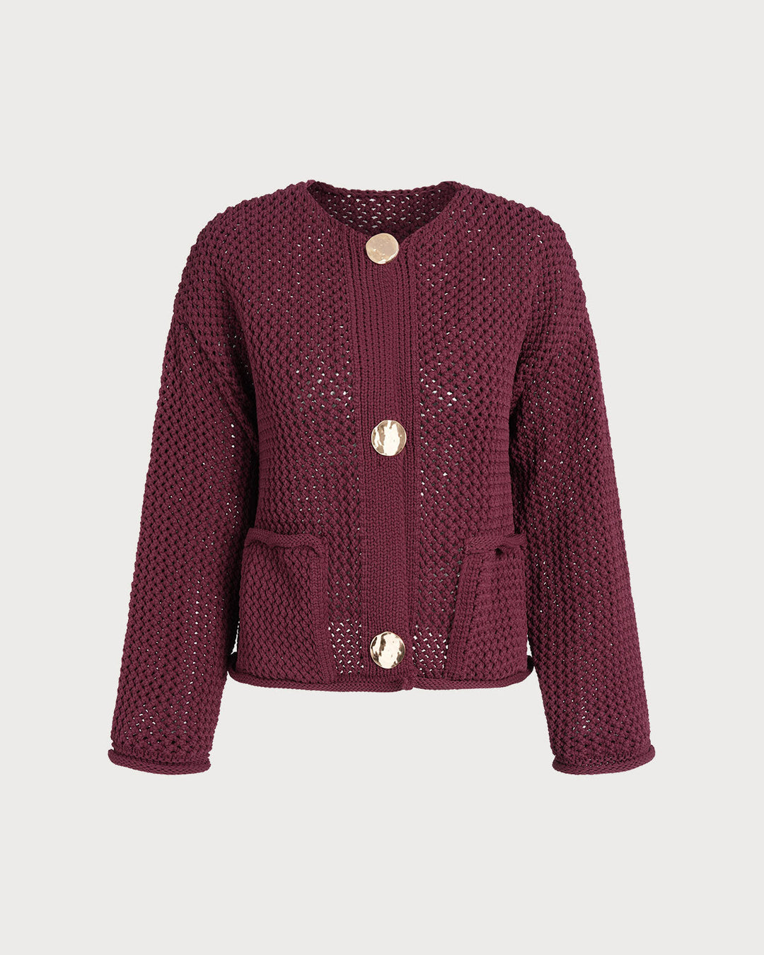 Wine Red Single Breasted Knit Cardigan