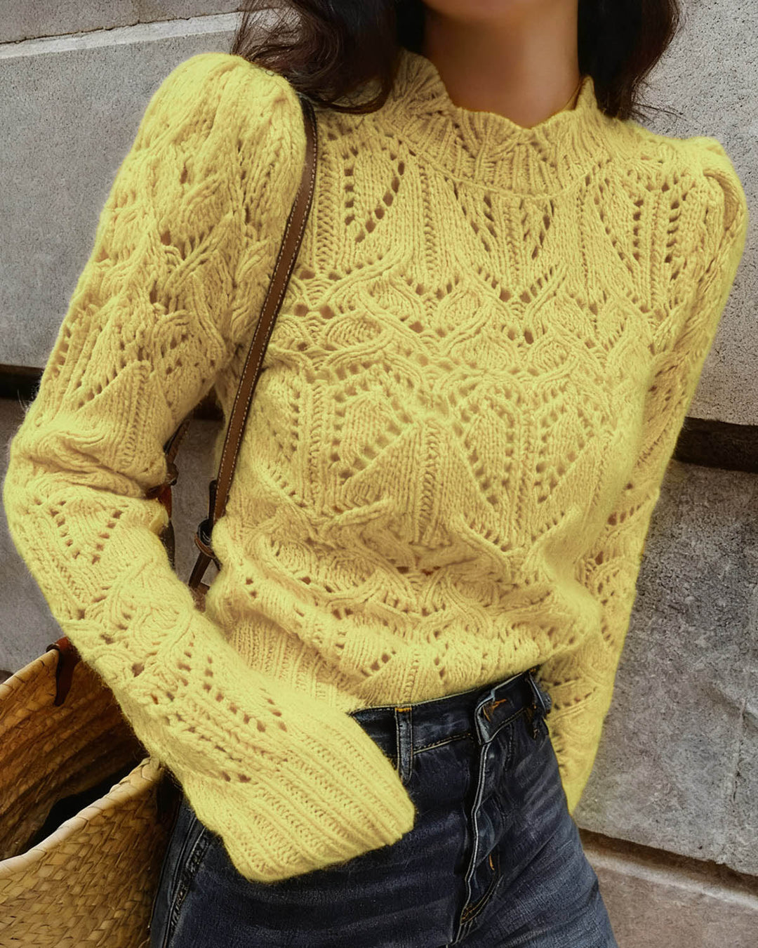 Yellow Round Neck Cut Out Sweater
