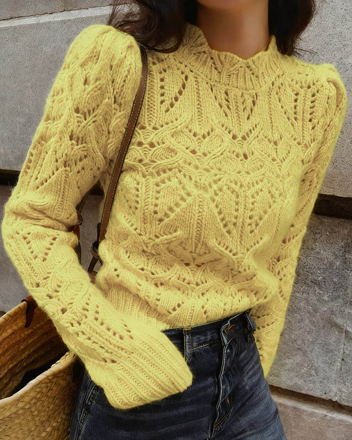 Yellow Round Neck Cut Out Sweater