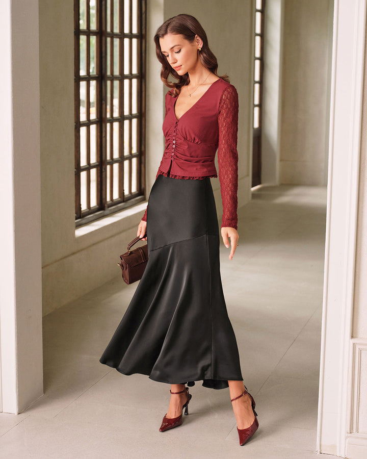 Red V Neck Button Cardigan