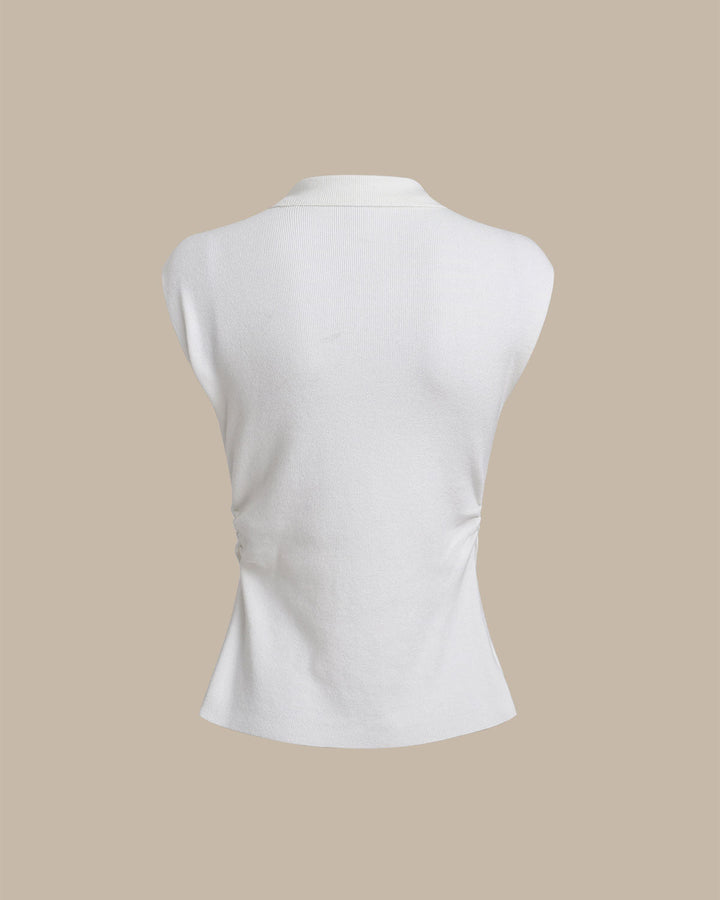 White Ruched Single Breasted Cardigan