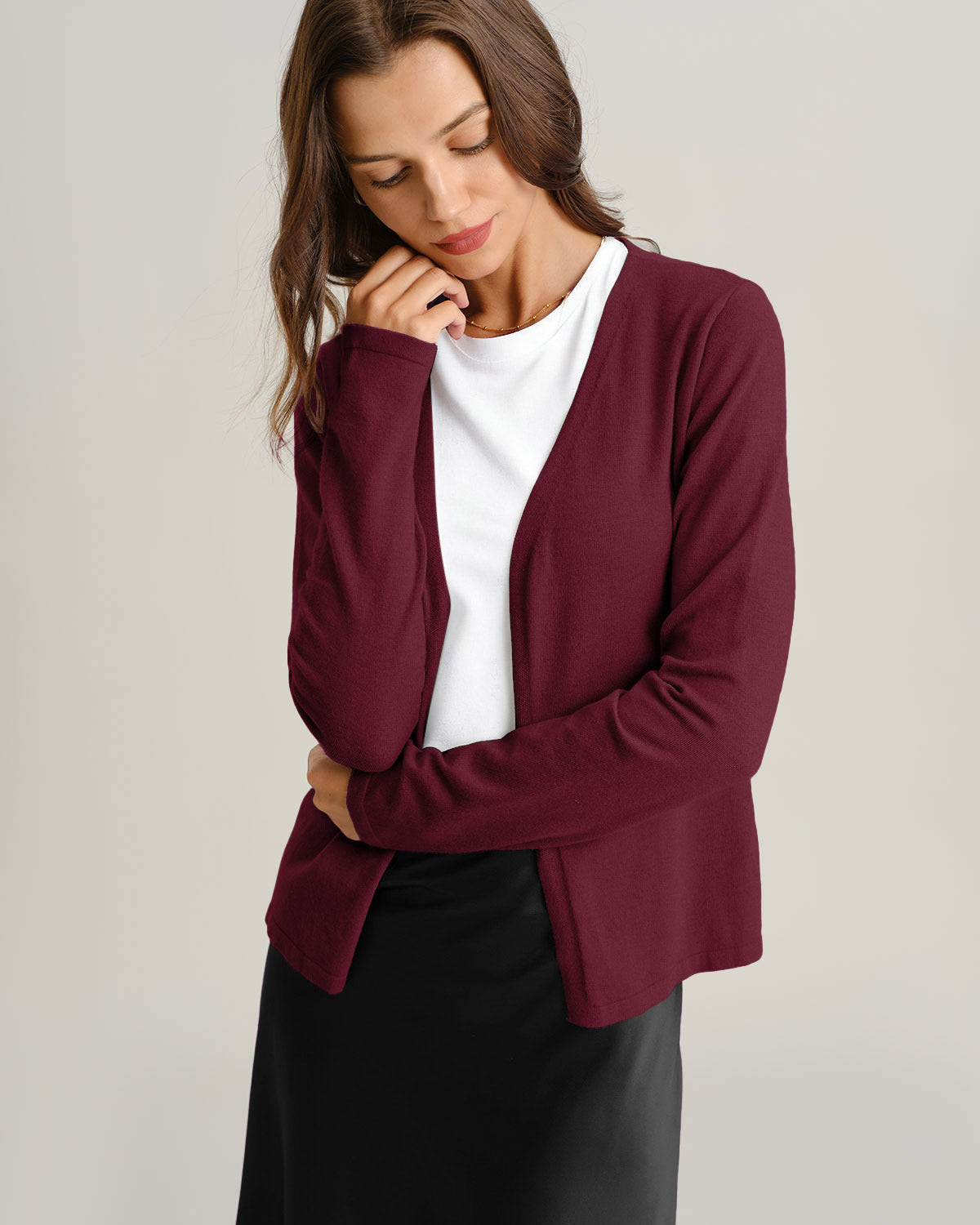 Wine Red Ribbed Knit Cardigan