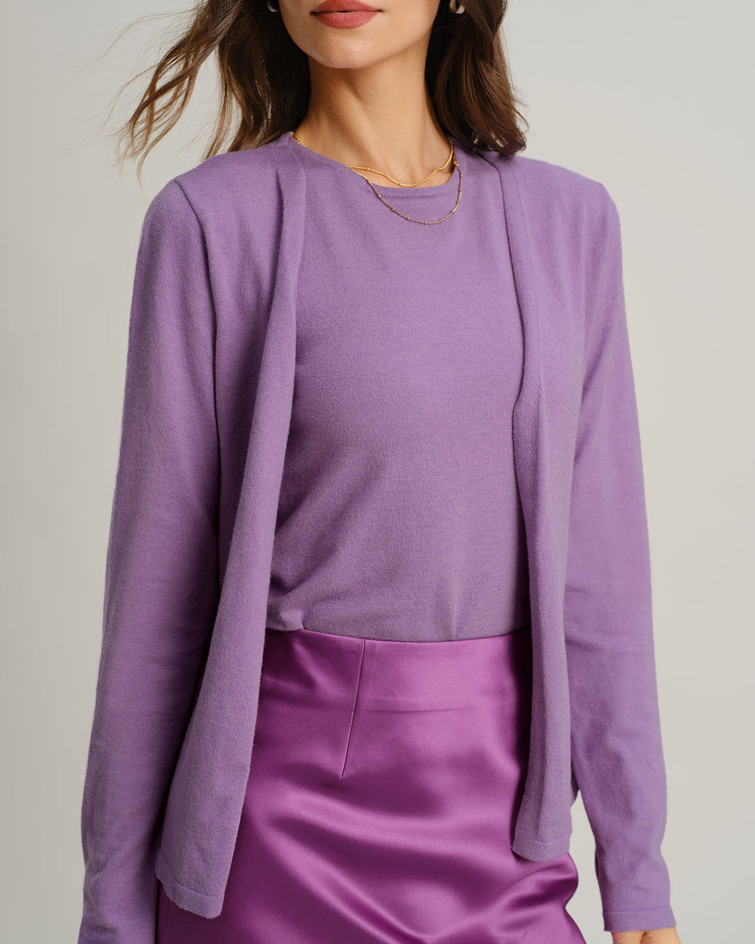 Purple Ribbed Knit Cardigan