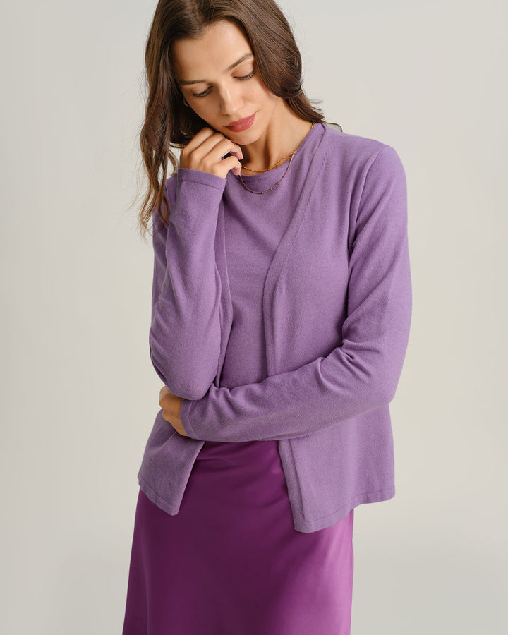 Purple Ribbed Knit Cardigan