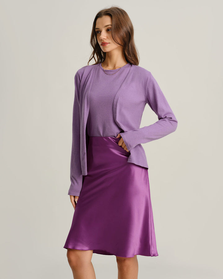 Purple Ribbed Knit Cardigan