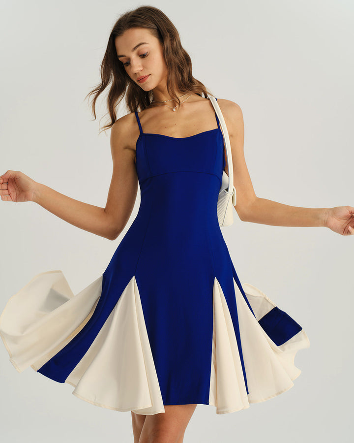 Navy Contrasting A-Line Slip Mini Dress