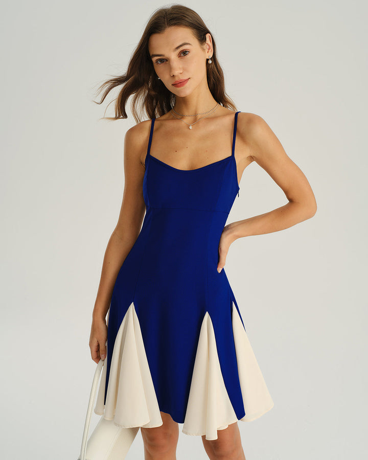 Navy Contrasting A-Line Slip Mini Dress