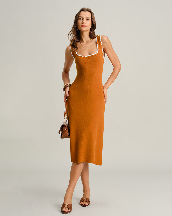 Brown Contrast Slip Sweater Dress