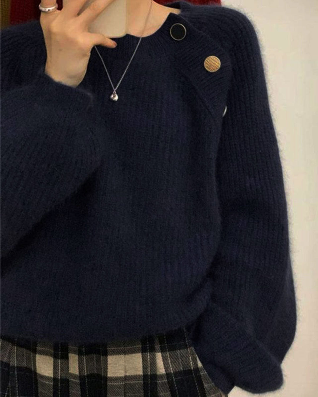 Blue Round Neck Loose Sweater