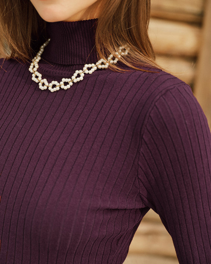 Purple Mock Neck Bell Sleeve Sweater