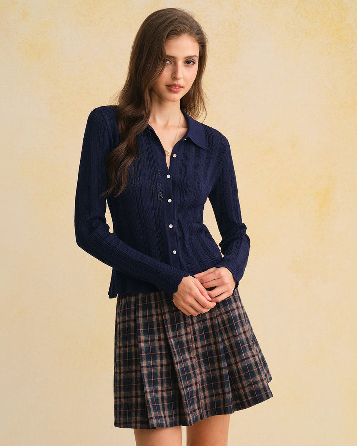 Navy Single Breasted Knit Cardigan