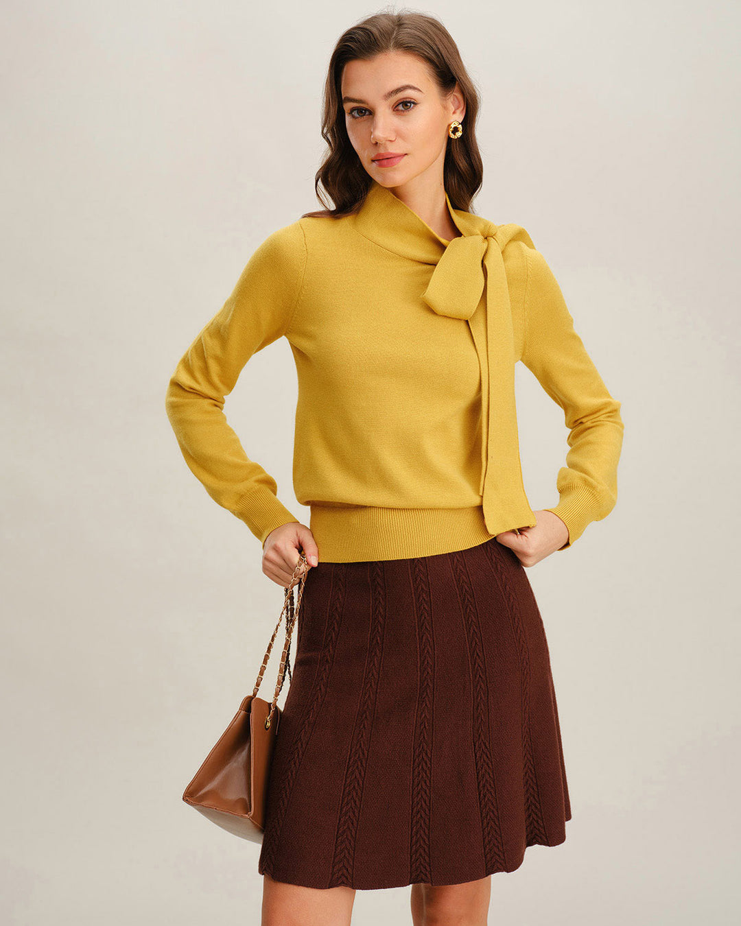 Yellow Tie Neck Slim Sweater