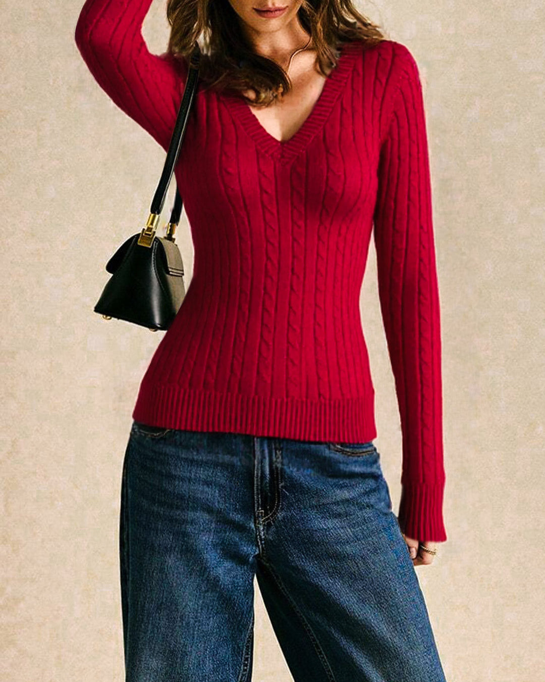 Red V Neck Slim Sweater