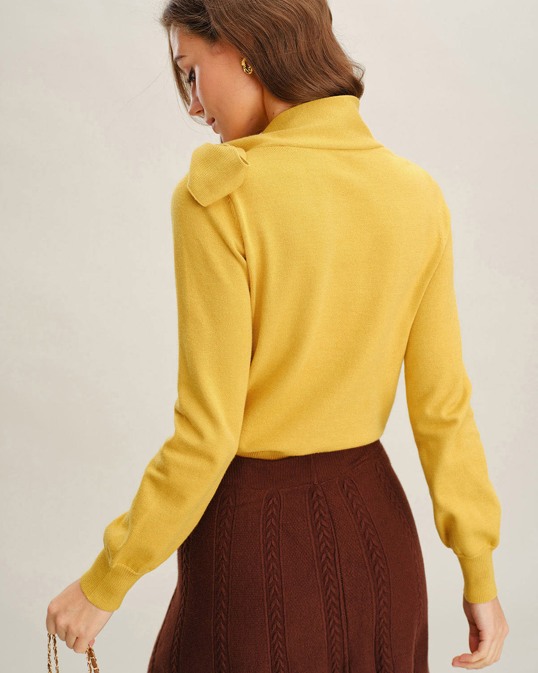 Yellow Tie Neck Slim Sweater
