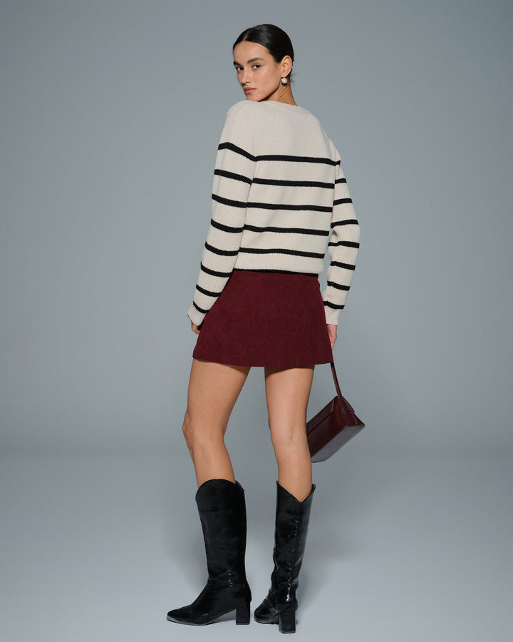 Apricot Striped Round Neck Cardigan