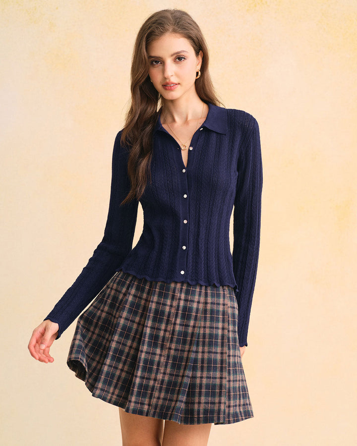 Navy Single Breasted Knit Cardigan