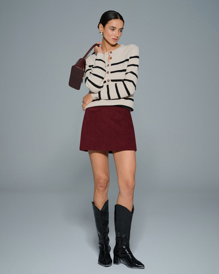 Apricot Striped Round Neck Cardigan