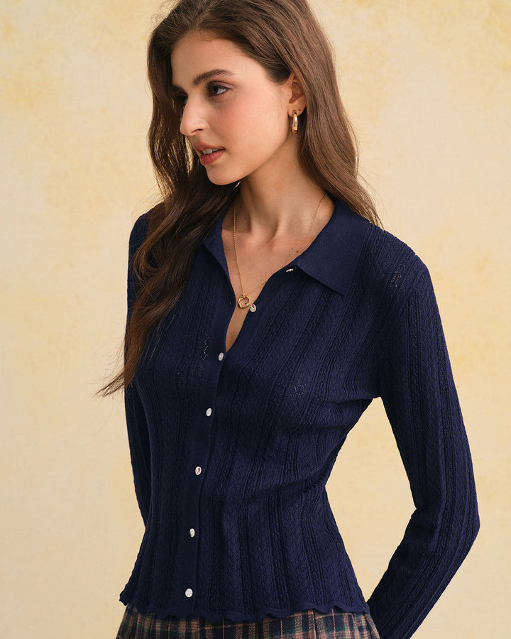 Navy Single Breasted Knit Cardigan