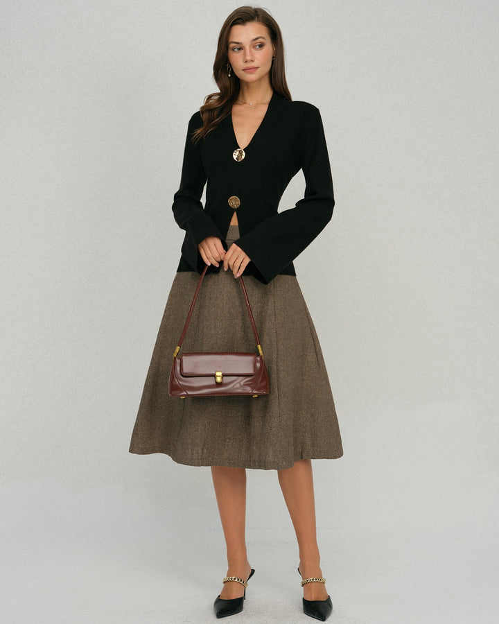 Black Bell Sleeve Button Collar Sweater