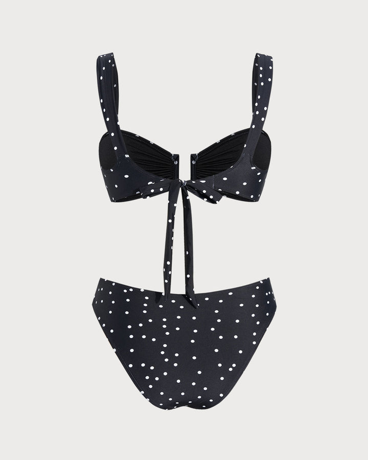 Black Polka Dots Bandeau Bikini Set