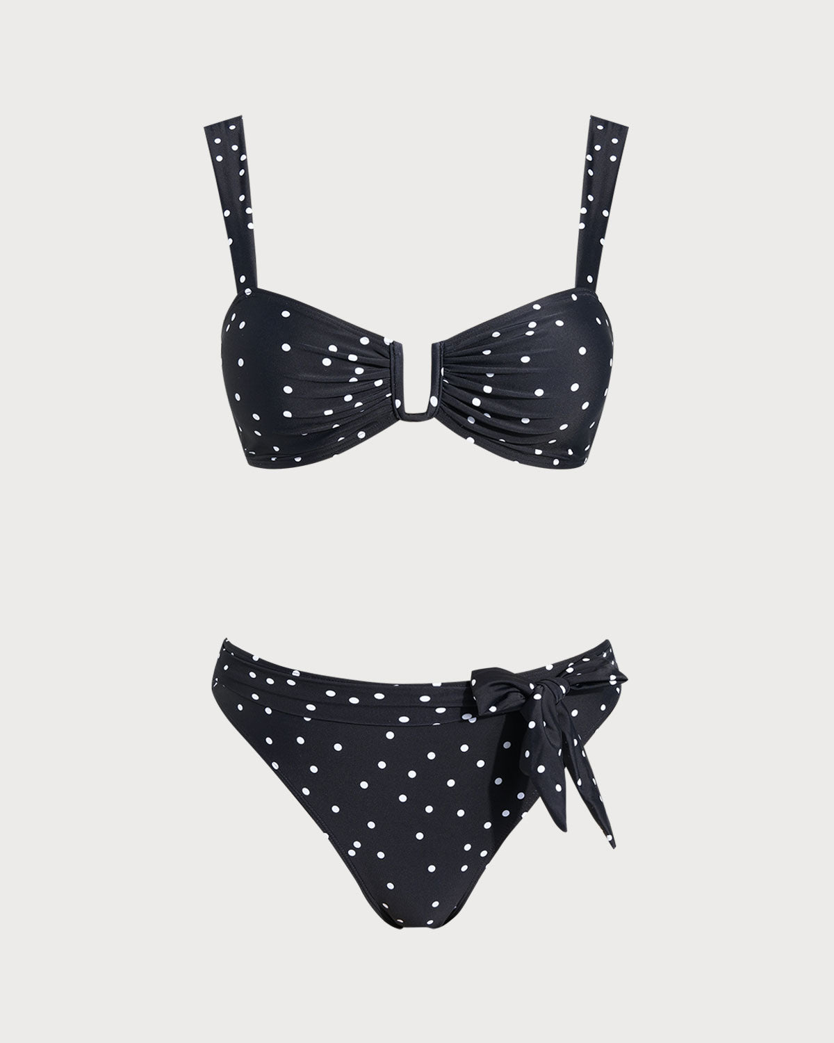 Black Polka Dots Bandeau Bikini Set