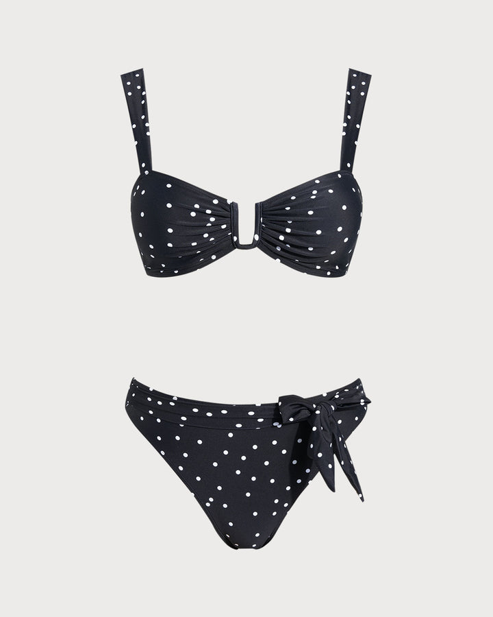 Black Polka Dots Bandeau Bikini Set
