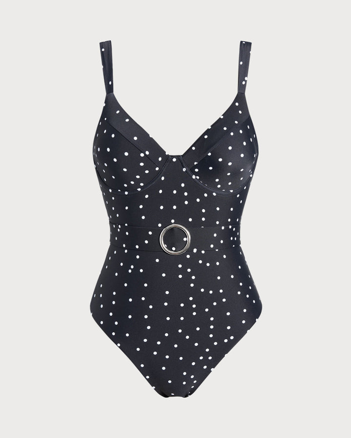 Black Polka Dots One Piece Swimwear