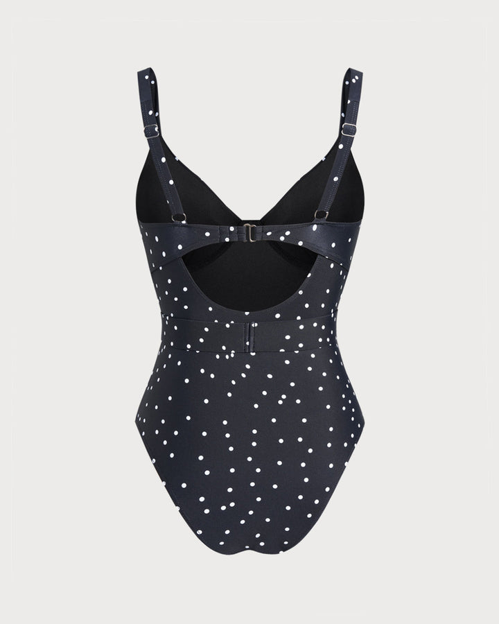 Black Polka Dots One Piece Swimwear