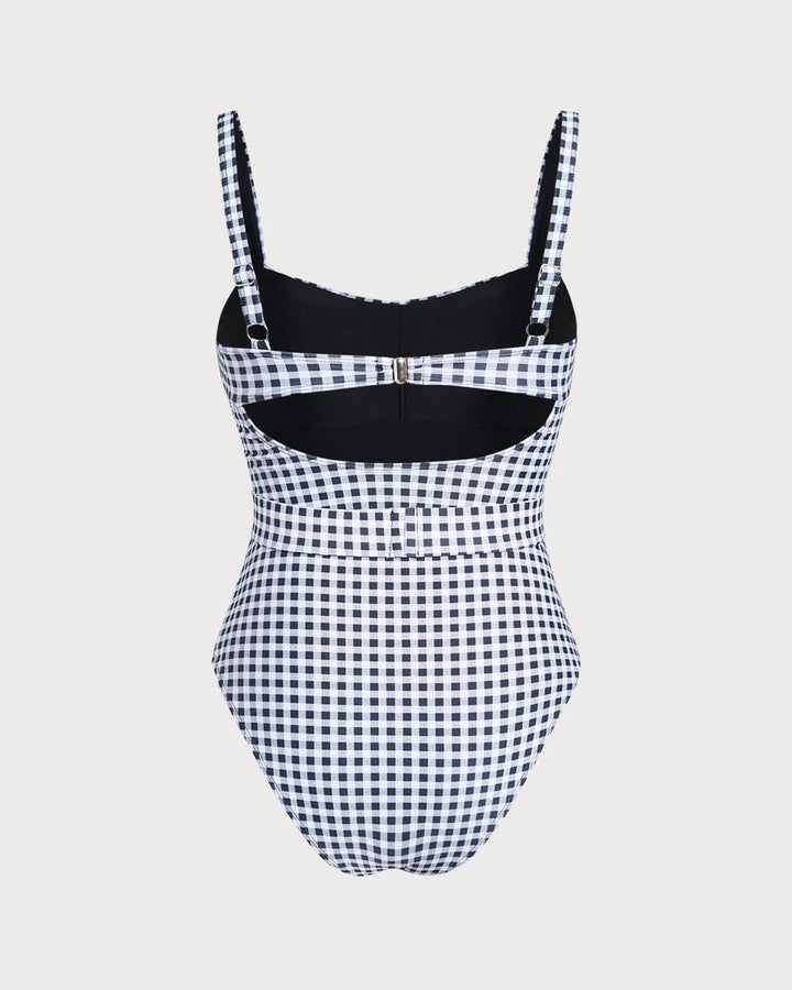 Black Plaid One Piece Swimwear