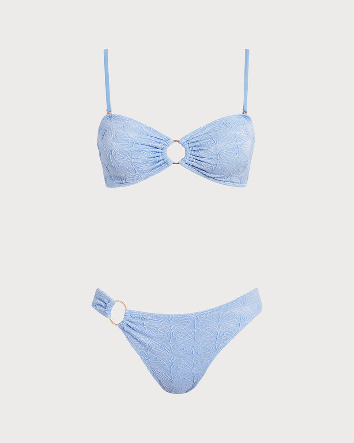 Blue Jacquard Cut Out Bikini Sets
