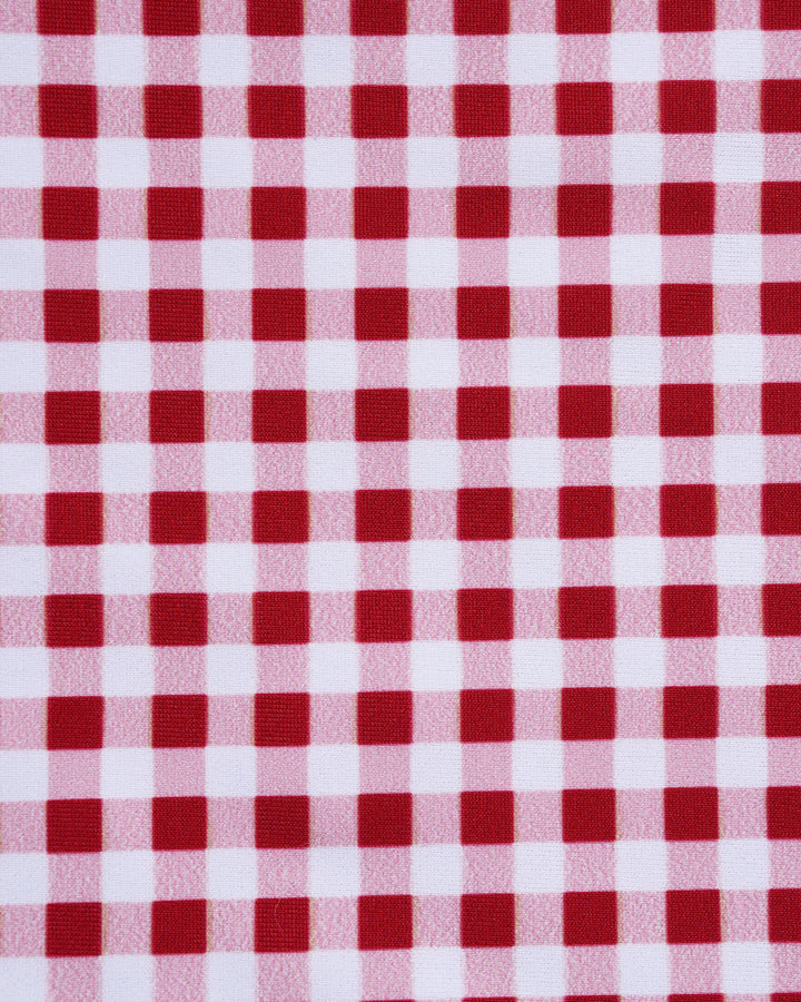 Wine Red Plaid One Piece Swimwear