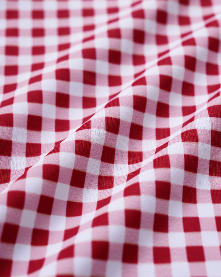 Wine Red Plaid One Piece Swimwear