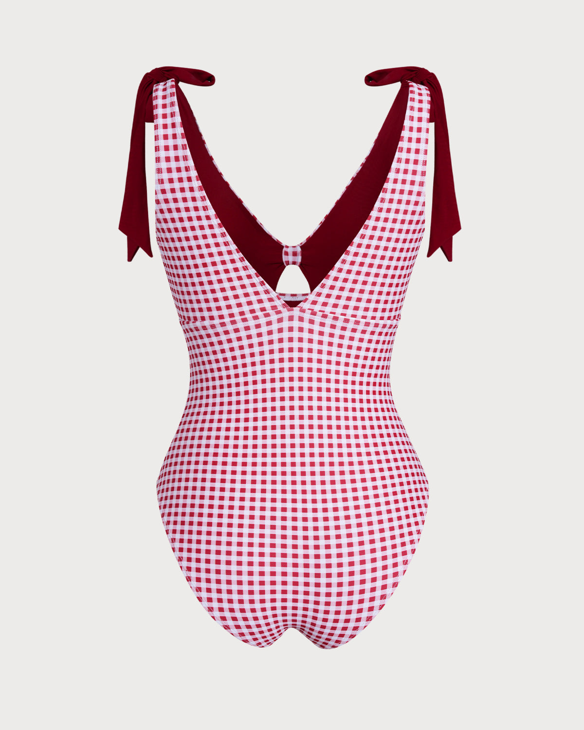 Wine Red Plaid One Piece Swimwear